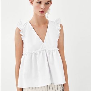 White Zara Peplum Top With Ruffles